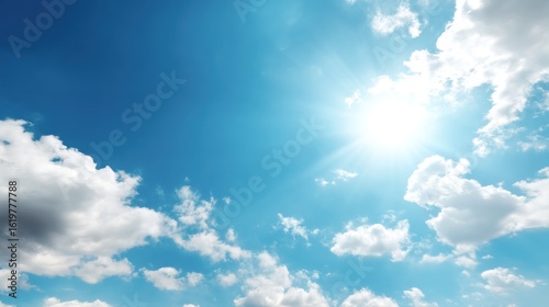 Bright Blue Sky Background with Warm Spring Sunlight in Daytime