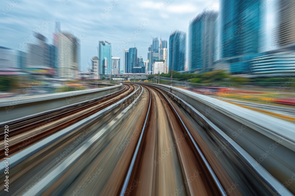 Obraz premium Cityscape view from a speeding train
