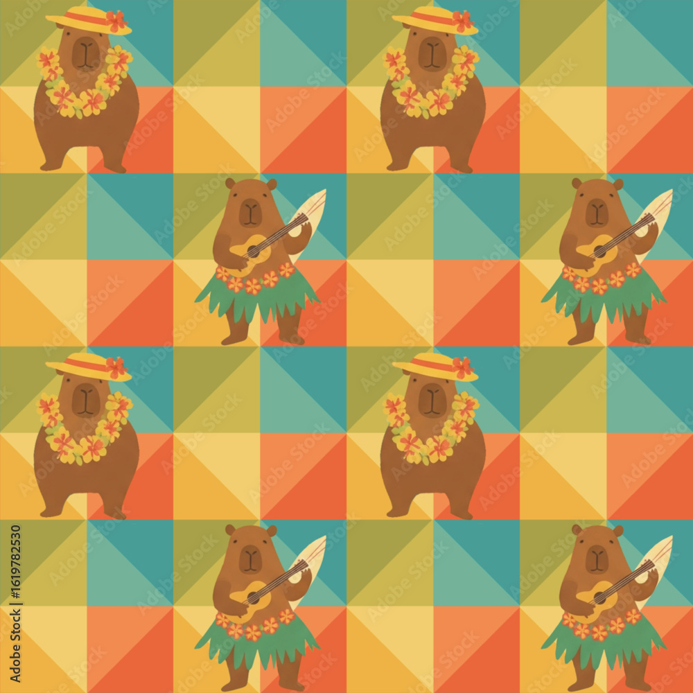 Obraz premium seamless pattern with animals capibara cute colorfull