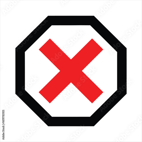Red X mark inside black octagon symbol cross sign