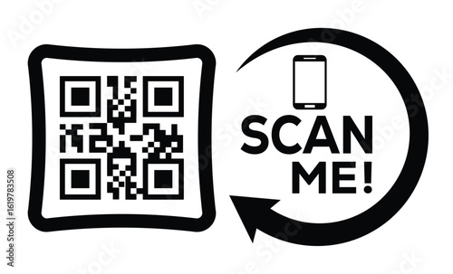 Scan QR code icon. Digital scanning qr code. QR code scan for smartphone. Scan Here text on top of the qr code