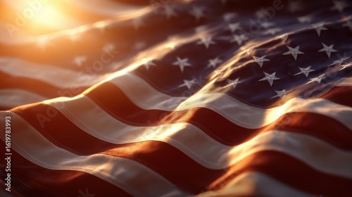 Elegant photo of abstract background with glowing lines of US flag.