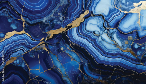 Abstract blue marble texture with gold veins, featuring swirling patterns and rich hues. Blue Marble and gold abstract background vector. Marbling wallpaper design with natural luxury style swirls.