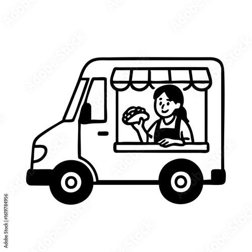 キッチンカー　線画