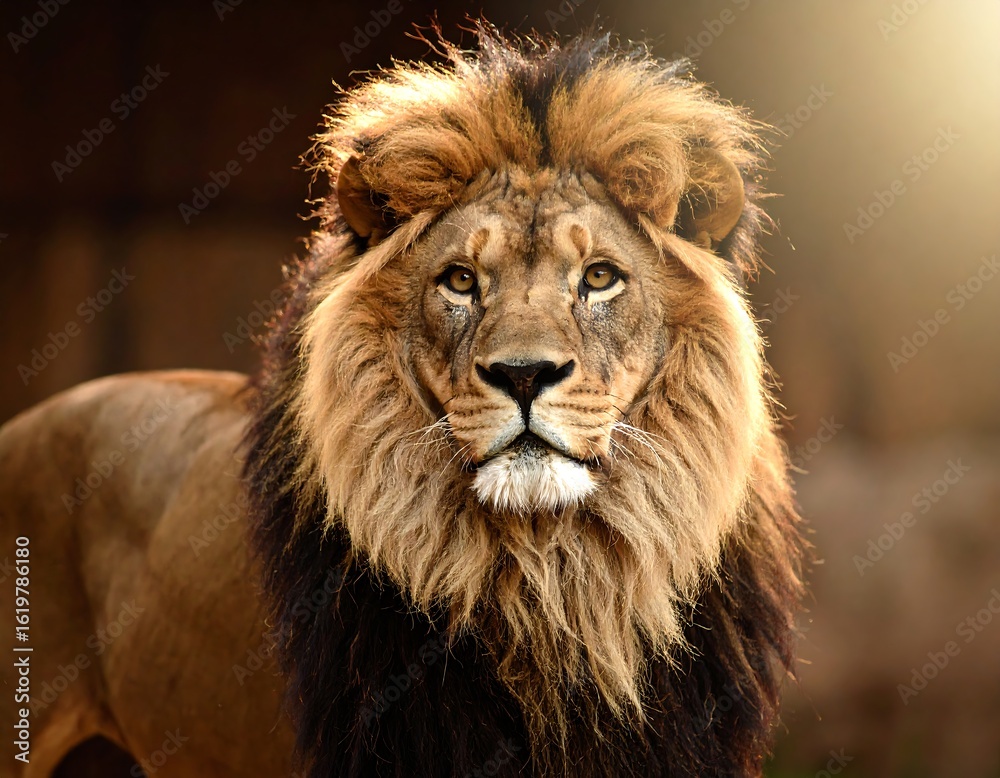 Fototapeta premium Majestic lion portrait in golden light