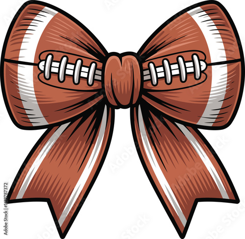 Touchdown Spirit Bow with Football Laces Vector Illustration, Transparent Background.