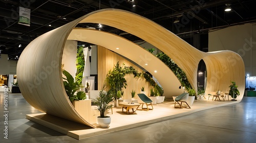 Modern Interior with Wooden Structure and Green Plants