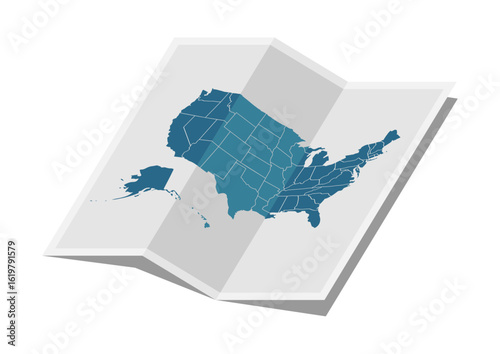 United States folding map sheet isometric view