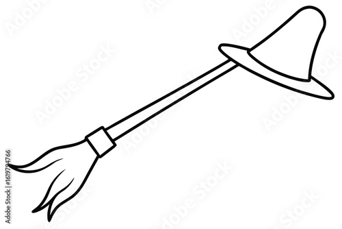 Simple outline drawing of a witch s broomstick flying