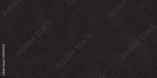 "Dark topographic contour line background with abstract elevation map pattern. Ideal for modern, tech, military, or geographic design themes. Clean vector-style mapping texture on black"