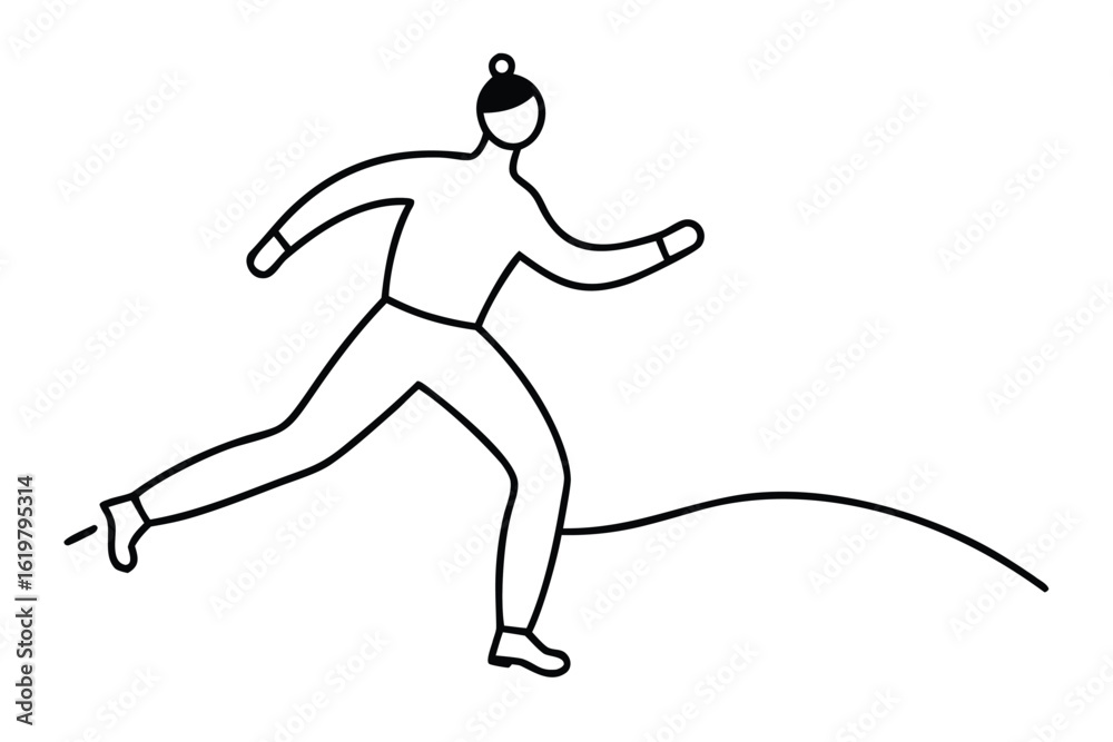 Fototapeta premium Stylized line drawing of a person running outdoors in simple outline style