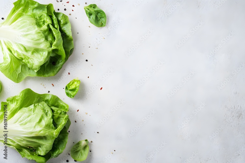 Obraz premium Low-carb lettuce wraps on a neutral background with a minimalist layout and text-ready space on the side.