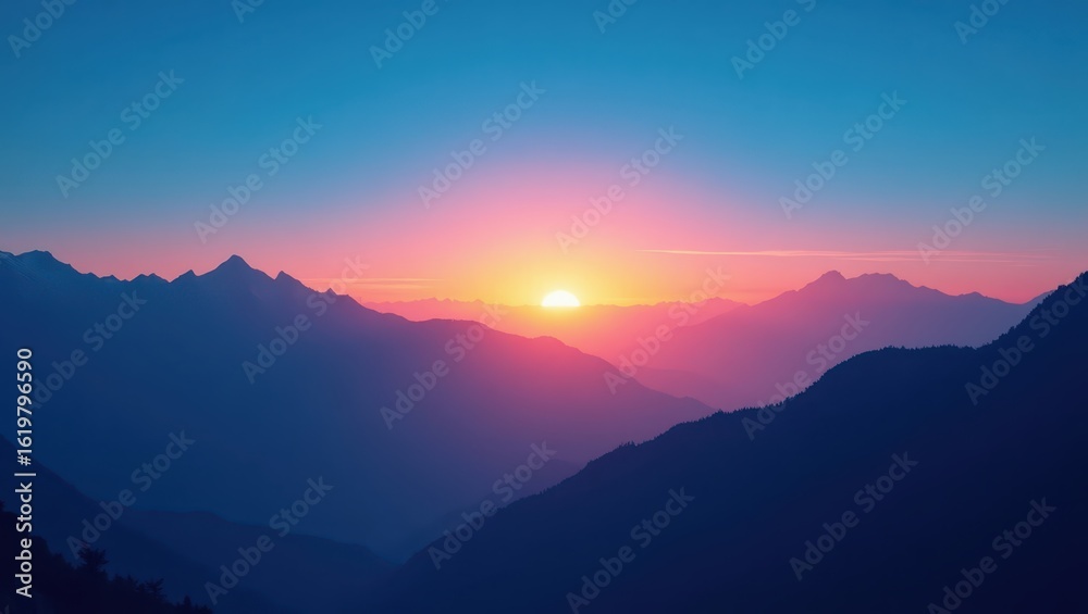 Obraz premium Sunrise over a mountain range.