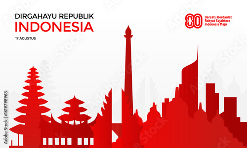 Dirgahayu Republik Indonesia, Happy Indonesia Independence Day 80th Anniversary Celebration Banner Background
