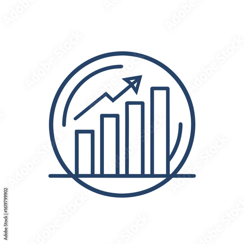Vector of business growth graph with arrow, financial graph with exponential arrow rise rocket flies symbolizing growth icon.