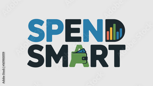 Spend smart text with blue spend and black smart and a green wallet and chart in the d letter