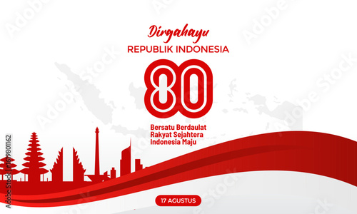 Dirgahayu Republik Indonesia, Happy Indonesia Independence Day 80th Anniversary Celebration Banner Background