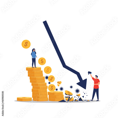 Economic downturn impacts financial stability leading to stock market decline and business revenue loss