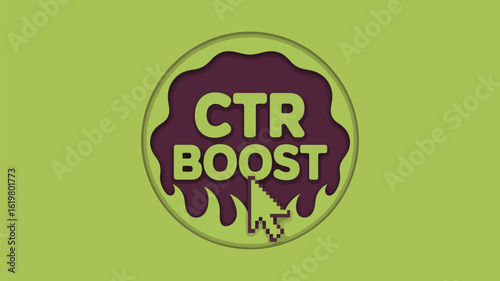A graphic of a ctr boost logo featuring a mouse pointer on a green background illustration