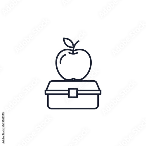 An illustrated icon featuring a lunchbox with an apple on top representing a meal or snack break