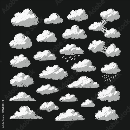 Whimsical hand drawn cloud illustrations perfect for weather graphics and creative designs