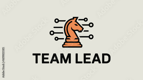 A digital team lead design featuring a chess knight with circuit board style connections around it