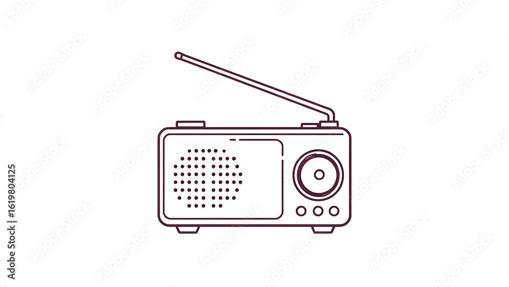 Obraz premium A simple line drawing of a vintage radio with an antenna on a plain white background in a minimalist style | national radio day