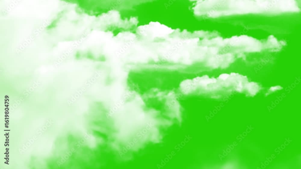 4k Moving clouds motion graphic effects on green screen background. Cloud green screen stock video, cloud zoom shoot Transition green screen video. flying clouds green screen, Moving white clouds