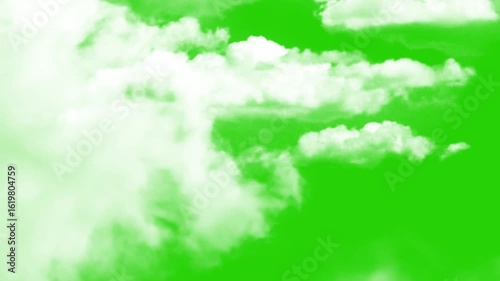 4k Moving clouds motion graphic effects on green screen background. Cloud green screen stock video, cloud zoom shoot Transition green screen video. flying clouds green screen,  Moving white clouds