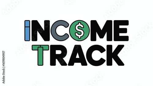 Income track logo with blue i gray c green dollar sign t in green and black letters on white background