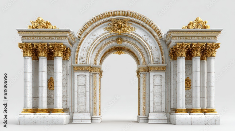 Fototapeta premium Ornate white marble archway with gold accents
