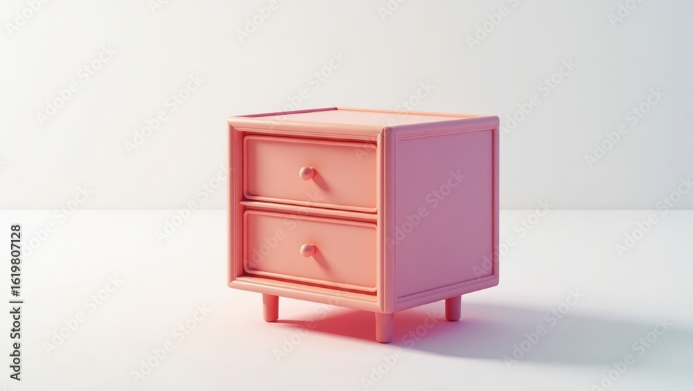 Fototapeta premium Pink two-drawer nightstand against a plain background.