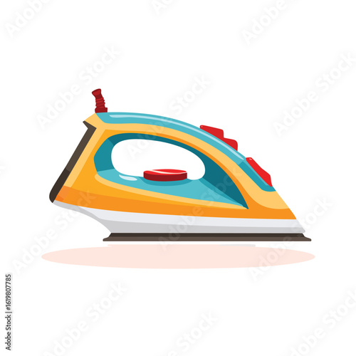 Cartoon Illustration of a Steam Iron from a Side Angle - AI Generated
