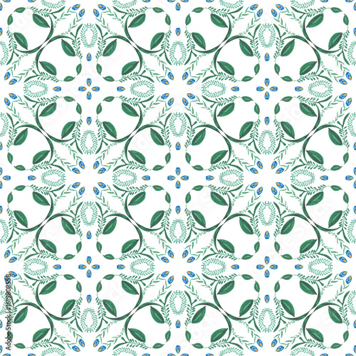 Vector floral seamless pattern from hand painted flowers and leaves on a white background