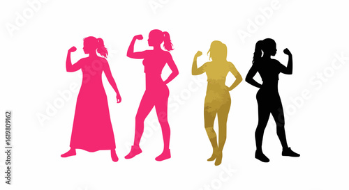 Silhouette of women flexing their biceps showing empowerment.