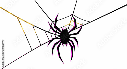 A spider silhouette and web on the wall. 