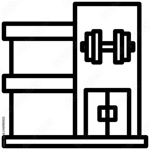 Fitness Center Building icon, Black And White Outline Icon Vector.