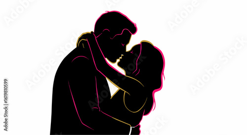 Silhouette of a loving couple embracing in a tender moment.
