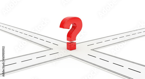Illustration of red question mark at the crossroads isolated on white background