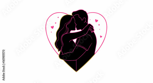 Romantic Silhouette of Couple Kissing within a Heart