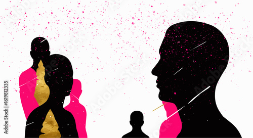 Silhouettes of various people, creating a visually captivating illustration.
