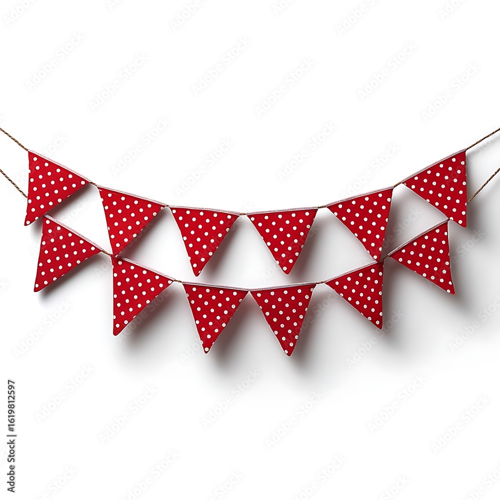 Obraz premium Red and white polka dot fabric bunting banner for celebration