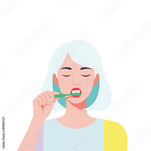 Person brushing teeth to maintain healthy gums and enamel in daily oral hygiene routine, young woman uses toothbrush and toothpaste for effective dental care and fresh breath.