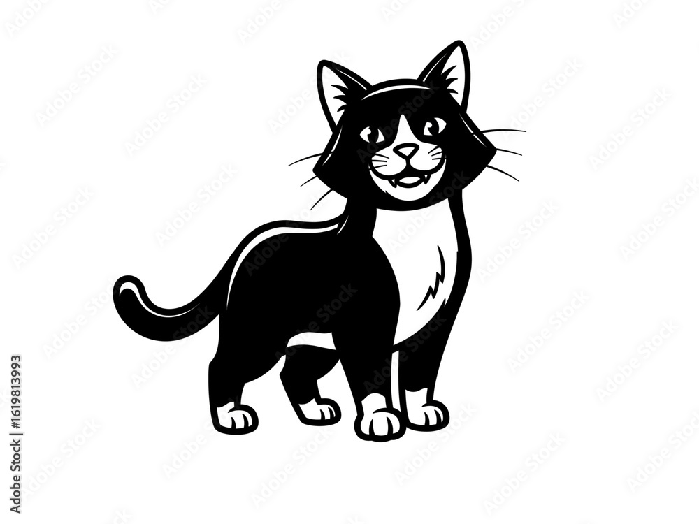 Obraz premium Smiling Tuxedo Cat Illustration