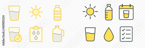 Visual guide promoting hydration habits for daily water intake and sunshine benefits