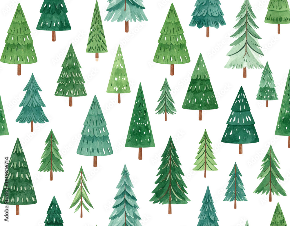 Obraz premium A seamless vector pattern featuring festive green Christmas trees with snow and stars, perfect for a winter holiday celebration background