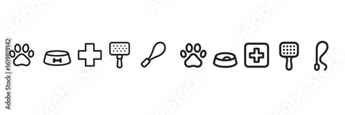 Various pet care icons representing different activities and services for animal health and grooming