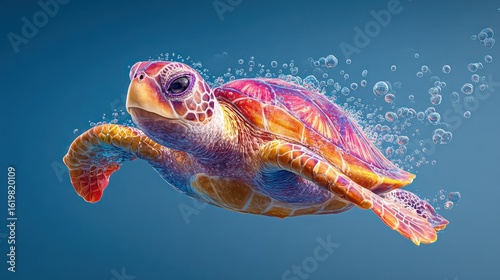 Colorful turtle swimming in water