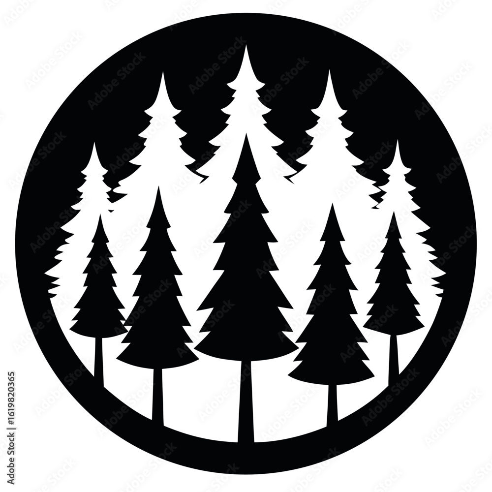 Obraz premium Collection of pine tree silhouettes isolated on white background