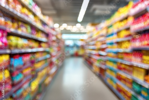 Wallpaper Mural Blurred supermarket aisle, colorful products Torontodigital.ca